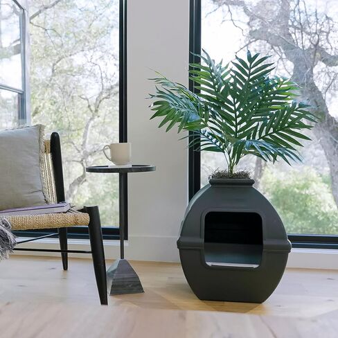 Good Pet Stuff, Courtyard Hidden Litter Box & Reusable Liner Essentials Kit, Square Enclosed Cat Planter Litter Box With Artificial Plants, Vented Carbon Odor Filter System, Easy to Clean, Black Suede in Saudi Arabia