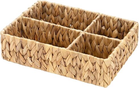 StorageWorks 4 Section Wicker Storage Basket, Rectangular Basket with Dividers, Natural Handwoven Basket for Shelves, Basket with Dividers for Organizing, Living Room, Bathroom, Bedroom, Seagrass in Saudi Arabia
