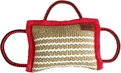 Dog Training Bite Pillow 3 Handles Jute Tug Toy for Young Dogs Puppy Interactive Playing,Red in Saudi Arabia