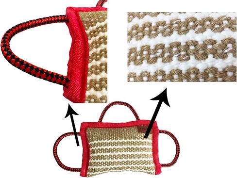 Dog Training Bite Pillow 3 Handles Jute Tug Toy for Young Dogs Puppy Interactive Playing,Red in Saudi Arabia