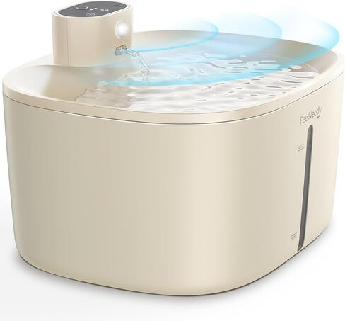 Wireless Cat Water Fountain, FEELNEEDY 4L/135 fl oz Battery Operated Pet Water Fountain for Cats Dogs with Pump-Free Design, Motion Sensor Cat Drinking Fountain Ultra Quiet (FN-W07,Beige) in Saudi Arabia