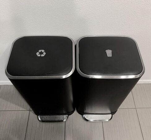 Minimalist Trash and Recycling Icon Decals | Vinyl Sticker ONLY | Trash Can Labels, Recycle Bin Decal (Silver, Trash + Recycle) in Kuwait