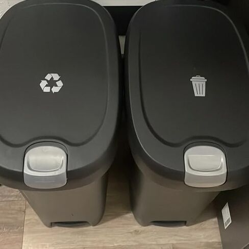 Minimalist Trash and Recycling Icon Decals | Vinyl Sticker ONLY | Trash Can Labels, Recycle Bin Decal (Silver, Trash + Recycle) in Kuwait