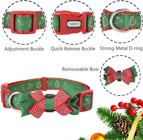 طوق كلب للعطلات في عيد الميلاد مع ربطة عنق قابلة للفصل، هدايا للحيوانات الأليفة، رقبة 10 بوصة - 15 بوصة، أطواق قابلة للتعديل للكلاب الصغيرة والجراء in Kuwait