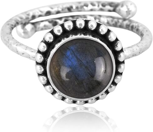 8mm Gemstone Ring for Women | Vintage Delicate Hammered Ring | 925 Sterling Silver Adjustable Ring | Oxidized Ring | Women Jewelry | Birthday Gift for Her (Kingman Turquoise, 7) in Saudi Arabia
