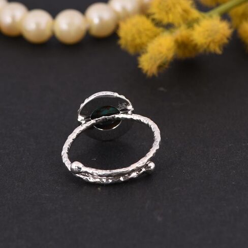 8mm Gemstone Ring for Women | Vintage Delicate Hammered Ring | 925 Sterling Silver Adjustable Ring | Oxidized Ring | Women Jewelry | Birthday Gift for Her (Kingman Turquoise, 7) in Saudi Arabia