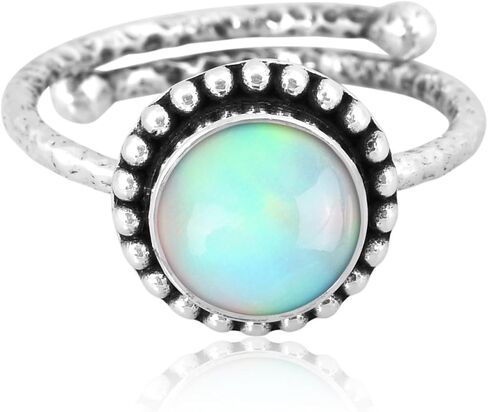 8mm Gemstone Ring for Women | Vintage Delicate Hammered Ring | 925 Sterling Silver Adjustable Ring | Oxidized Ring | Women Jewelry | Birthday Gift for Her (Kingman Turquoise, 7) in Saudi Arabia