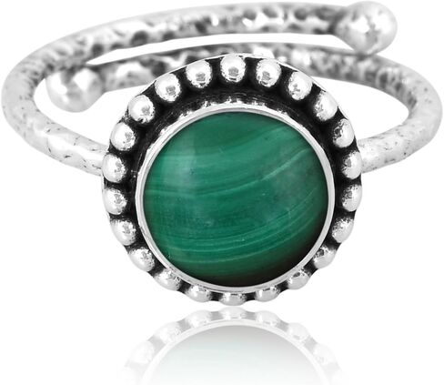 8mm Gemstone Ring for Women | Vintage Delicate Hammered Ring | 925 Sterling Silver Adjustable Ring | Oxidized Ring | Women Jewelry | Birthday Gift for Her (Kingman Turquoise, 7) in Saudi Arabia