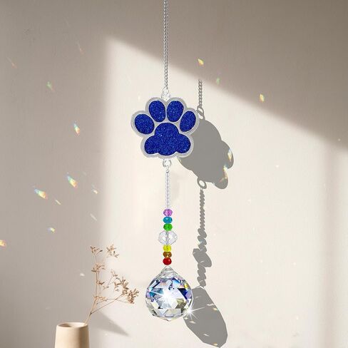 Dog Memorial Gifts for Loss of Dog, Pet Paw Print Sympathy Gifts Crystal Window Suncatcher,Dog Remembrance Gift Sun Catcher, Pet Passing Away Loss Rainbow Maker Gifts (Double sided blue) in Saudi Arabia