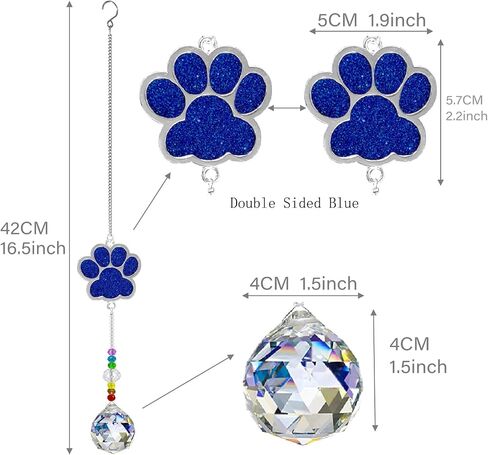 Dog Memorial Gifts for Loss of Dog, Pet Paw Print Sympathy Gifts Crystal Window Suncatcher,Dog Remembrance Gift Sun Catcher, Pet Passing Away Loss Rainbow Maker Gifts (Double sided blue) in Saudi Arabia