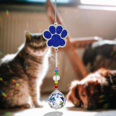 Dog Memorial Gifts for Loss of Dog, Pet Paw Print Sympathy Gifts Crystal Window Suncatcher,Dog Remembrance Gift Sun Catcher, Pet Passing Away Loss Rainbow Maker Gifts (Double sided blue) in Saudi Arabia
