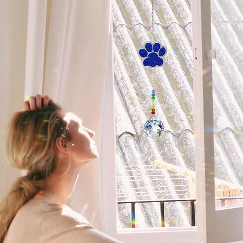 Dog Memorial Gifts for Loss of Dog, Pet Paw Print Sympathy Gifts Crystal Window Suncatcher,Dog Remembrance Gift Sun Catcher, Pet Passing Away Loss Rainbow Maker Gifts (Double sided blue) in Saudi Arabia
