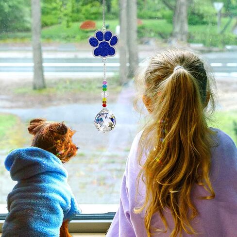 Dog Memorial Gifts for Loss of Dog, Pet Paw Print Sympathy Gifts Crystal Window Suncatcher,Dog Remembrance Gift Sun Catcher, Pet Passing Away Loss Rainbow Maker Gifts (Double sided blue) in Saudi Arabia