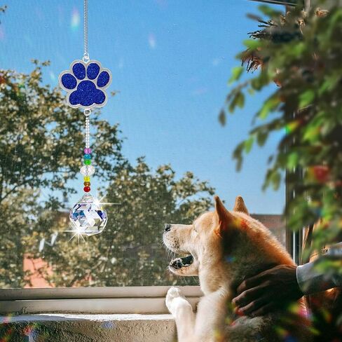Dog Memorial Gifts for Loss of Dog, Pet Paw Print Sympathy Gifts Crystal Window Suncatcher,Dog Remembrance Gift Sun Catcher, Pet Passing Away Loss Rainbow Maker Gifts (Double sided blue) in Saudi Arabia