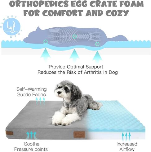 Himax Orthopedic Dog Bed for Large Dogs,Memory Foam Dog Bed with Removable,Washable Cover and Non-Skid Bottom,Dog Bed with Blanket,Grey in Saudi Arabia