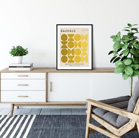 Bauhaus Mid Century Modern Wall Art - 11x14" UNFRAMED Print - Abstract, Minimal Wall Decor - Exhibition Poster Replication (Yellow) in Saudi Arabia