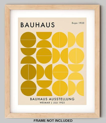Bauhaus Mid Century Modern Wall Art - 11x14" UNFRAMED Print - Abstract, Minimal Wall Decor - Exhibition Poster Replication (Yellow) in Saudi Arabia