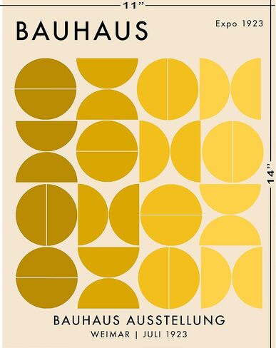 Bauhaus Mid Century Modern Wall Art - 11x14" UNFRAMED Print - Abstract, Minimal Wall Decor - Exhibition Poster Replication (Yellow) in Saudi Arabia