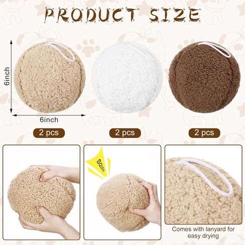6 Pcs Plush Squeaky Dog Toys 6" Fleece Ball Lambswool Soft Balls for Dogs Funny Cute Stuffed Dog Squeak Toys Round Chew Toys for Large Dog Puppy Birthday Gifts in Saudi Arabia