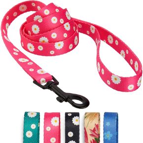 CollarDirect Floral Dog Leash Nylon Pattern Flower Print Adjustable Pet Leashes for Dogs Small Medium Large Puppy (L, Black)
