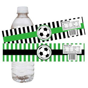 Soccer Ball Party Water Bottle Labels by Adore By Nat - Boy Girl Birthday Baby Shower Sticker - Set of 12