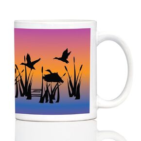 كوب قهوة Duck Pond - هدايا البط وديكور ريفي لصيادي البط - كوب سيراميك أبيض كبير سعة 15 أونصة