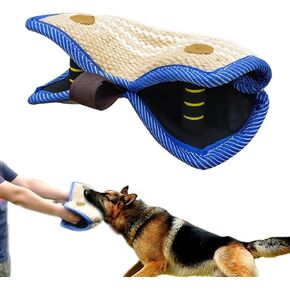 PET Artist Jute/Linen Bite Wedge Bite Pillow 2 Handle with 1 Loop Tug Toy 14"(36cm) 8"(20cm) Training Toy for Medium to Large Dogs Ideal for German Shepherd/American Bully
