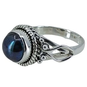 Navya Craft Freshwater Black Pearl Silver Ring Size 8.0 | 925 Sterling Silver Handmade Statement Promise Ring for Women | Natural Gemstone Boho Jewelry | June Birthstone | Gift for Her Birthday