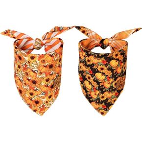 CROWNED BEAUTY Fall Dog Bandanas Reversible Large 2 Pack, Fall Fashions Set, Plaid Adjustable Triangle Holiday Scarves for Medium Large Extra Large Dogs Boy Girl Pets DB126-L