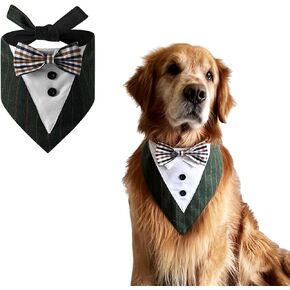 HDKUW Dog Tuxedo, Dog Wedding Bandana Collar with Bow Tie, Adjustable Dog Tux Formal Dog Costumes for Medium Large Dogs Green
