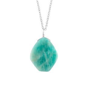 Thecraftman Natural Amazonite Cabochon Necklace, Gemstone Pendant Necklace, Genuine Gemstone, Birthstone, Gift for Her, Healing Stone, 18 Inch
