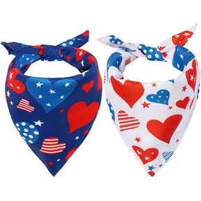 Kuoser 4th of July Dog Bandanas 2 Pack, American Flag Dog Bandanas for Small Medium and Large Dogs, Pet Reversible Triangle Bibs Patriotic Scarf Puppy Neckerchief for Independence Day, Blue/White,S