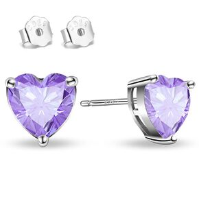 925 Sterling Silver Sparkling Heart Crystal Stud Earrings for Women Girls Hypoallergenic Love Cubic Zirconia Earrings for Sensitive Ears Valentines Birthday Mother's Day Jewelry Gift (Aquamarine)