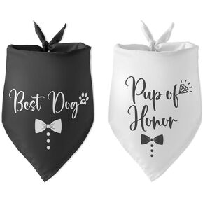2 Pack Pup of Honor Best Dog Bandana Dog Wedding Bandana Bridal Shower Gift Wedding Engagement Photo Prop Accessories for Dog Lovers Owner Gift