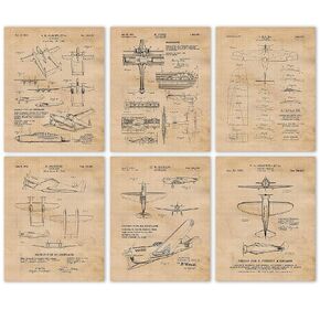Vintage Howard Hughes Henry Ford Classic Airplanes Patent Prints, 6 (8x10) Unframed Photos, Wall Art Decor Gifts Under 25 for Home Office Flight Aviation Garage School College Student Teacher Coach