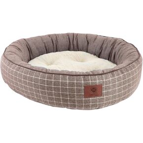 AMERICAN KENNEL CLUB 31-Inch Deluxe Plaid Round Bolster Dog Bed