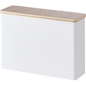 Yamazaki Home Wood Accent Coffee Pourover Filter Case with Lid - Storage Holder Stainless Steel Container Dispenser Steel + Wood White