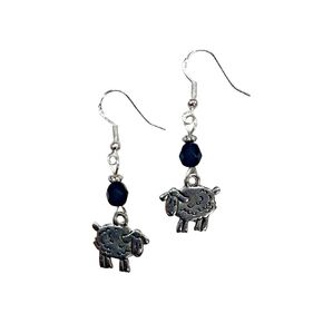 Black Sheep Earrings, Farm Animal Earrings - with jet black crystal faceted accent beads on sterling silver earwires
