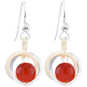 Simple Red-Orange Natural Carnelian Gemstone Short Dangle Earrings with 925 Sterling Silver and 14K Gold-Filled Circles Fall Jewelry Gift Idea for Women