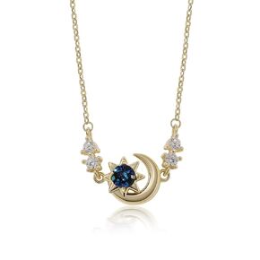 Meissa Gold Necklace for Women, 925 Sterling Silver Moon and Star Necklace with Opal, Cubic Zirconia Accents, Minimalist Celestial Jewelry for Women Girls, Gifts for Her