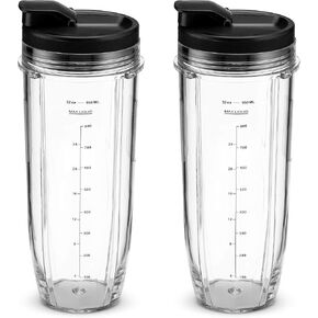 Nutri Ninja 32 oz Tritan Cups with Sip & Seal Lids. Compatible with BL480, BL490, BL640, & BL680 Auto IQ Series Blenders (Pack of 2)