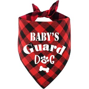Funny Red Plaid Cotton Pet Dog Bandana, Baby's Guard Dog Pregnancy Announceme Photo Prop Triangle Bibs Accessories for New Baby Shower Photograph Pet Dog Lovers Gift