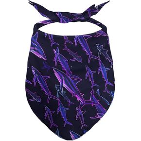 Neon Shark Bandanas, Purple Cartoon Shark Dog Scarf, Ocean Animals Accessories for Medium Large Dogs