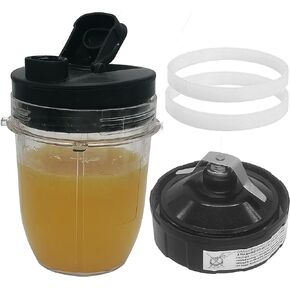 Replacement Flat/Milling Blade and 12oz Cup with Spout lid，Compatible with Ninja Nutri-Blender Pro with Auto-iQ1100-Watt,BN400,BN401,CL401A,CL405CO,BN750,BN800(7fins Male Gear/30 series)