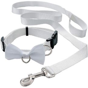 Dog Ring Bearer Ring Holder Collar and Bow Tie Leash for Wedding - 5 ft Leash with 25 Inch Collar That Shortens to 9 Inch
