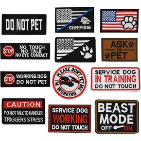 Service Dog Patches, Embroidery Removable Dog in Training Patch,Harnesses Tactical Hook and Loop Patch Set of American Flag Ask to Pet in Training,Tactical Patches for Vests and Harness 10 pcs