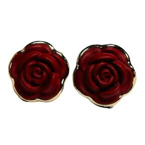 Hypoallergenic Red Rose with Gold Stud Earrings on Plastic Posts