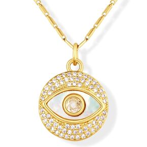 Evil Eye Necklace - Evil Eye Jewelry - Evil Eye Charm - Evil Eye Necklace Gold - Evil Eye Pendant - Ojo Turco - Hamsa Necklace - Protection Necklace - Mother Of Pearl Necklace for Women (Nazar - A)