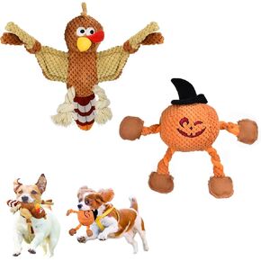 Vehomy Halloween Dog Squeaky Toy Dog Halloween Pumpkin Teething Toy Pet Dog Chew Toy Puppy Tug of War Toys Pet Interactive Dog Toy for Small Medium Dogs