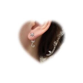 Cat Jacket Earrings for Women Vintage Cat Dangle Earrings Silver Cat Stud Earrings 3D Cat Earrings Two Ways Studs Earrings Front Back Earrings Jewelry for Girls Cute Gifts